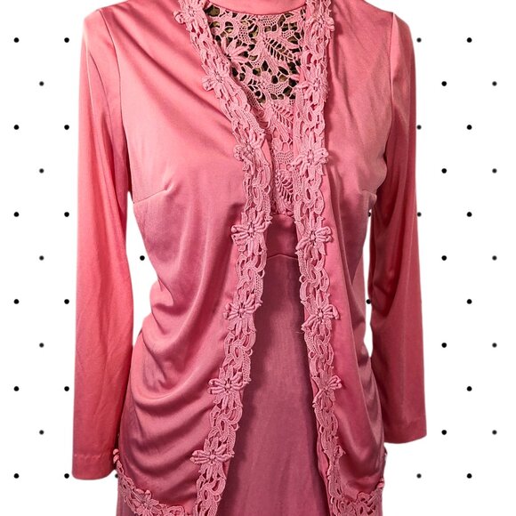 Vintage pink 2 piece Dress and matching shrug Aprox size L - Picture 4 of 8